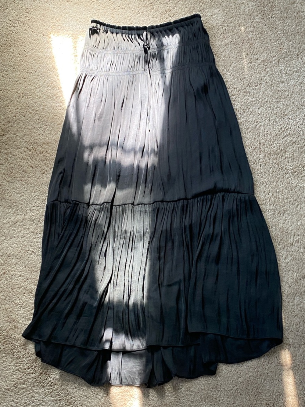 Women's Black Tiered Maxi Skirt with Gathered Waist